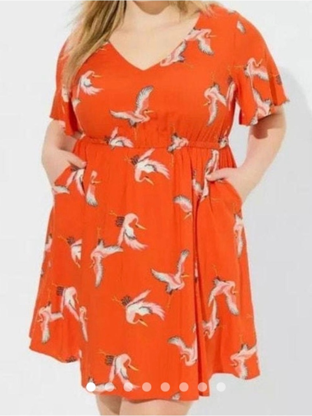 torrid Orange V-Neck Crane Print Midi Dress